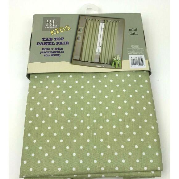 BL Home Kids Green Polka Dot Tab Top Panel Pair Window Panels 80"x84" New - Picture 2 of 12